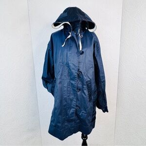 J Crew Large Women's Hooded Downtown Hooded Jacket Zip Up Navy Blue Waxed Cotton